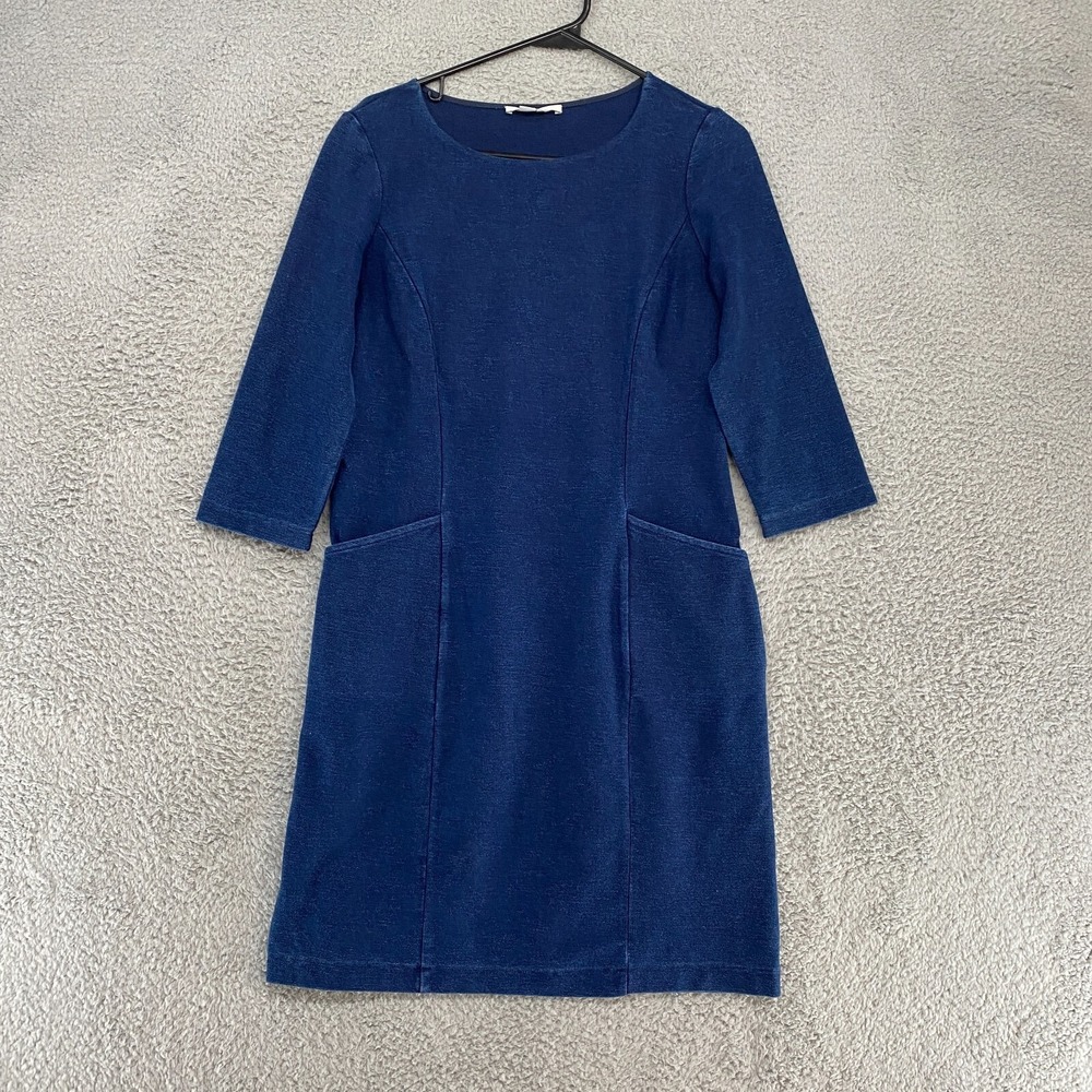 Boden Dress Womens 10 Sheath Pockets Trinity Stretch Navy Blue Office Chambray